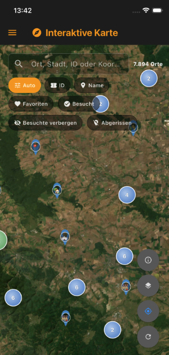 App Screenshot: Übersicht über neue Orte